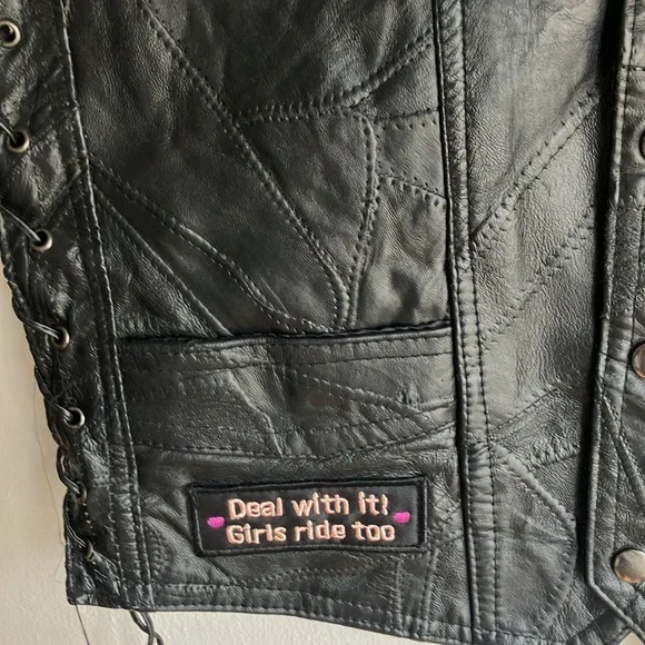 Ladies Leather Vest with 9 patches. - Picture 2 of 10